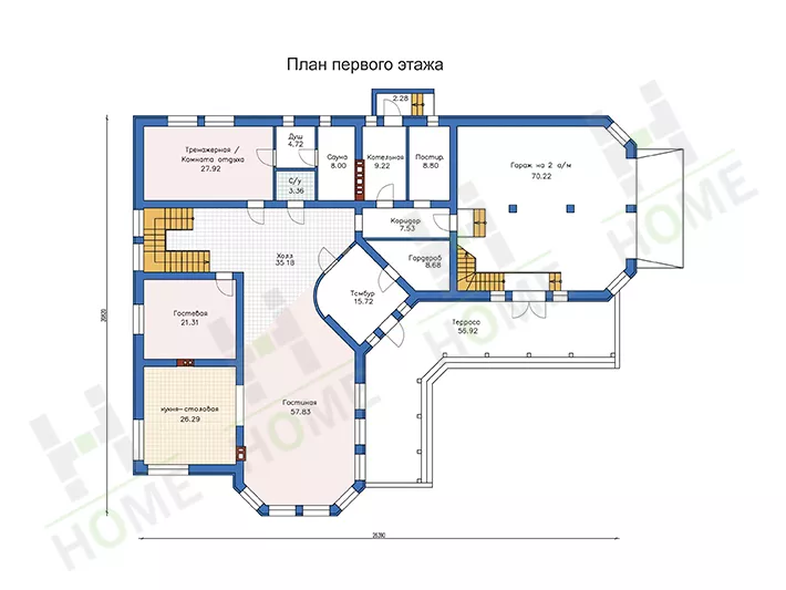 План этажа №1 2-этажного дома 58-32L в Тюмени