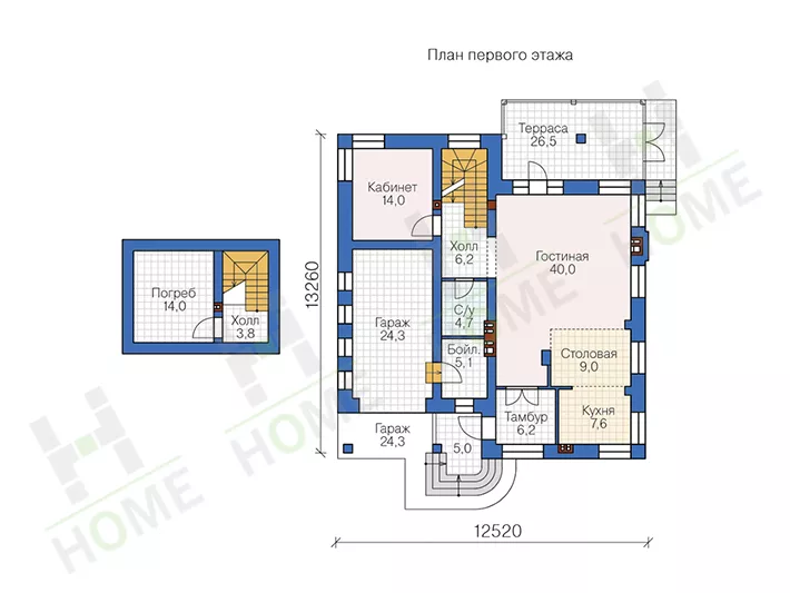 План этажа №1 2-этажного дома 45-62L в Тюмени