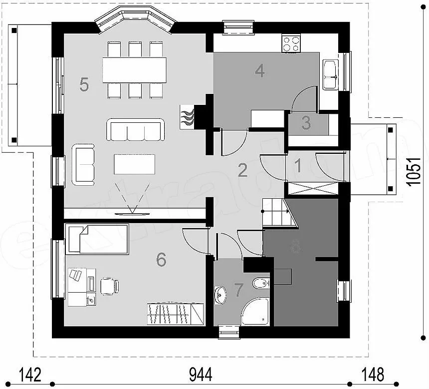 План этажа №1 2-этажного дома D-2259 в Тюмени