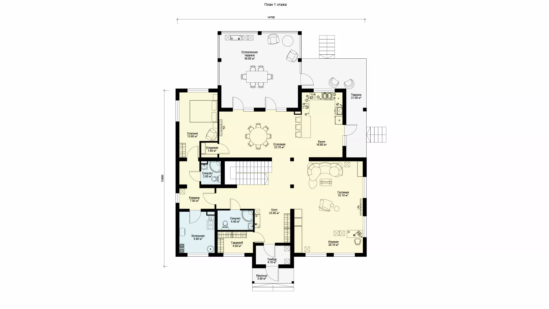 План этажа №1 2-этажного дома K-2270-3 в Тюмени
