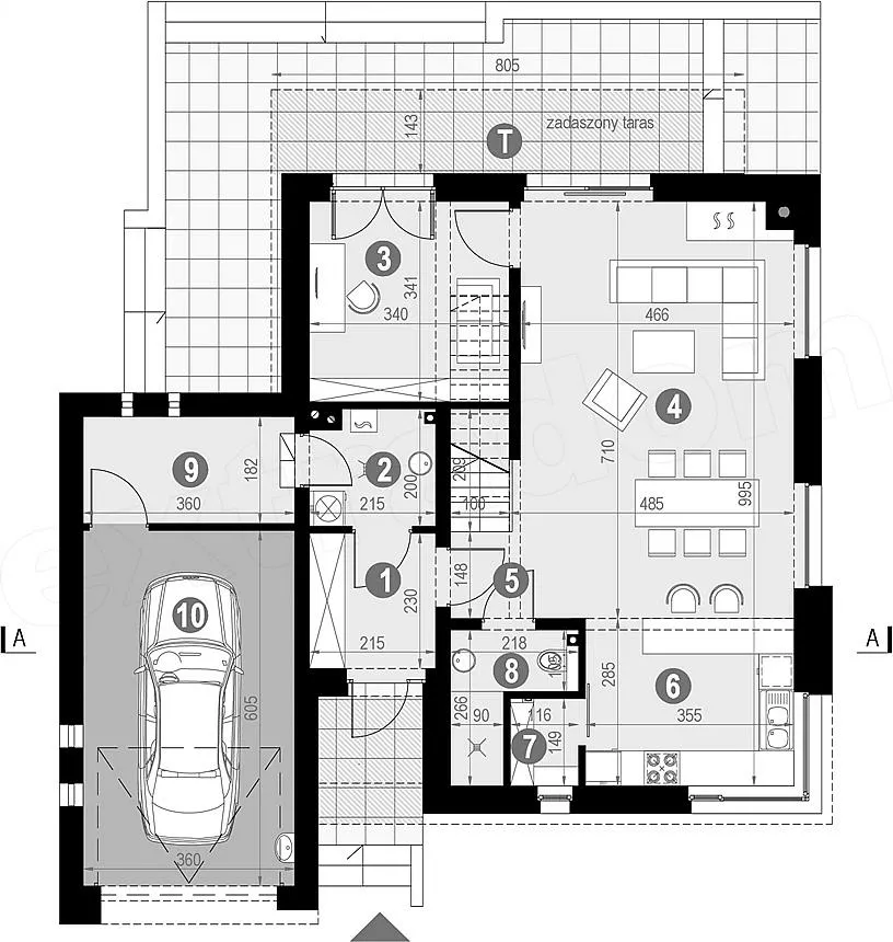План этажа №1 2-этажного дома D-2200-3 в Тюмени