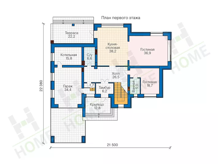 План этажа №1 2-этажного дома 45-04AL в Тюмени