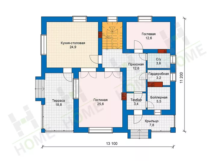 План этажа №1 2-этажного дома 59-84K в Тюмени