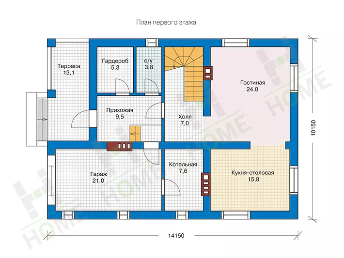 План этажа №1 2-этажного дома 57-09K в Тюмени
