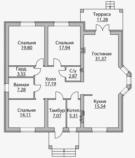 План этажа №1 1-этажного дома B-141 в Тюмени