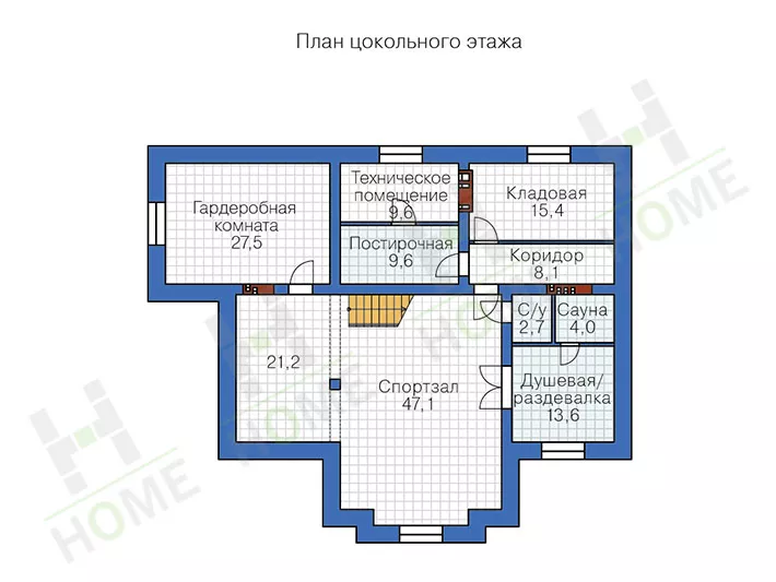 План этажа №1 2-этажного дома 45-66L в Тюмени