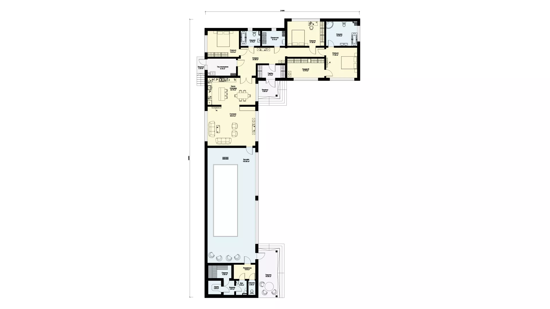 План этажа №1 1-этажного дома K-1320-3 в Тюмени