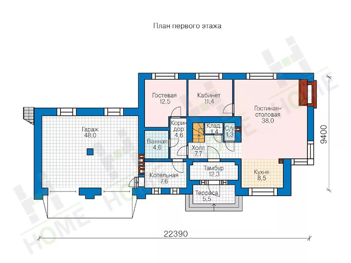 План этажа №1 2-этажного дома 40-86LCedral в Тюмени