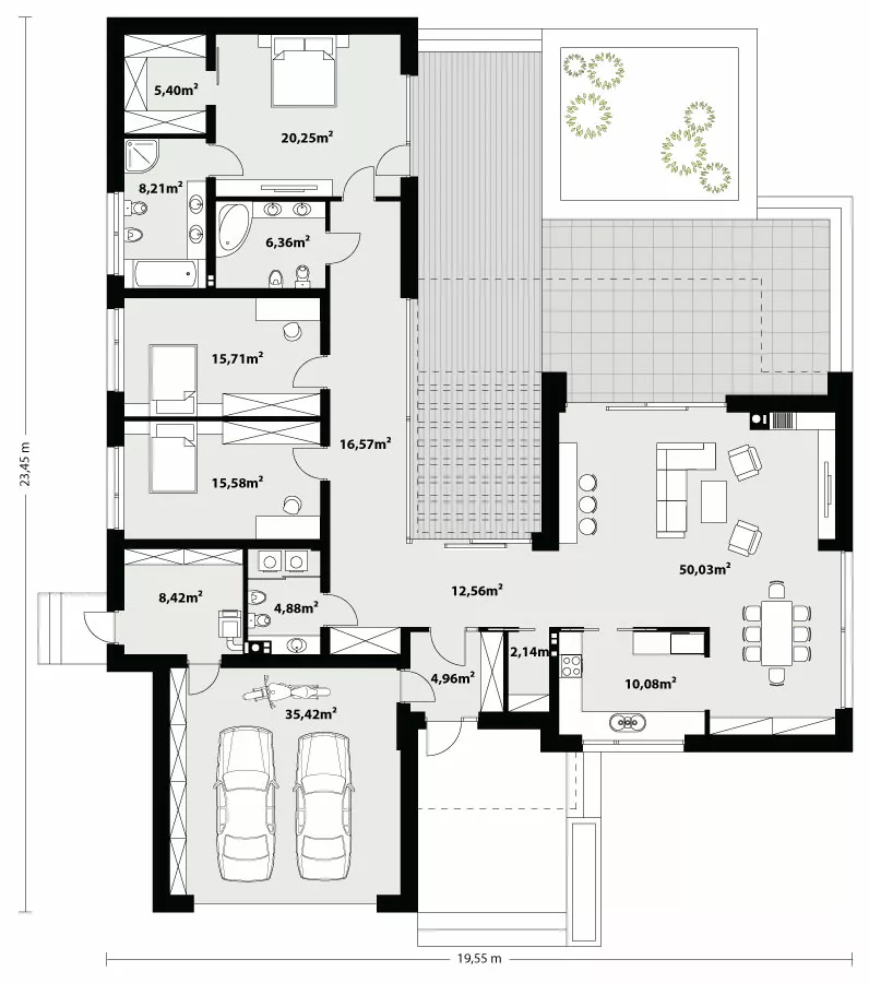 План этажа №1 1-этажного дома K-1181 в Тюмени