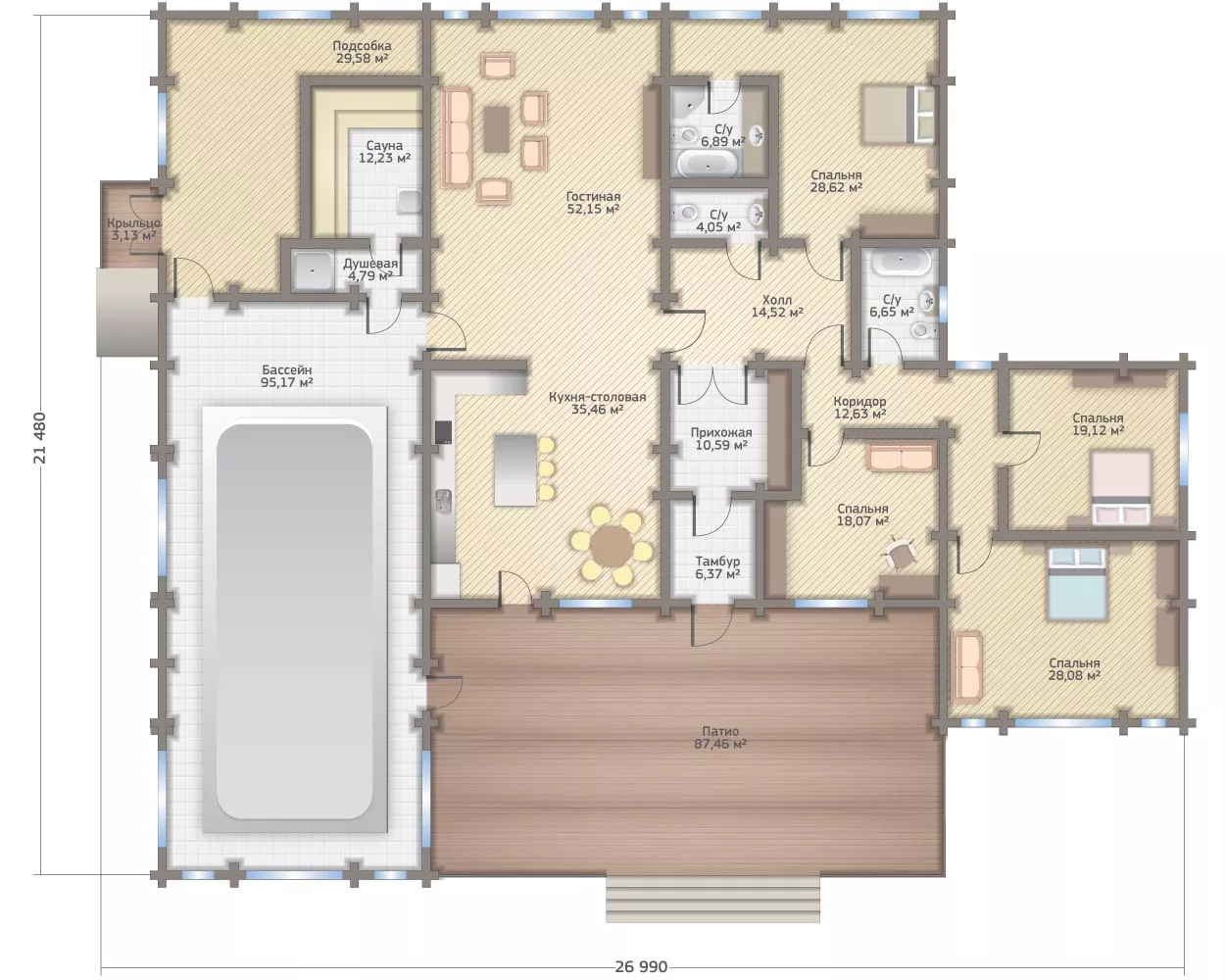 План этажа №1 1-этажного дома D-1476 в Тюмени