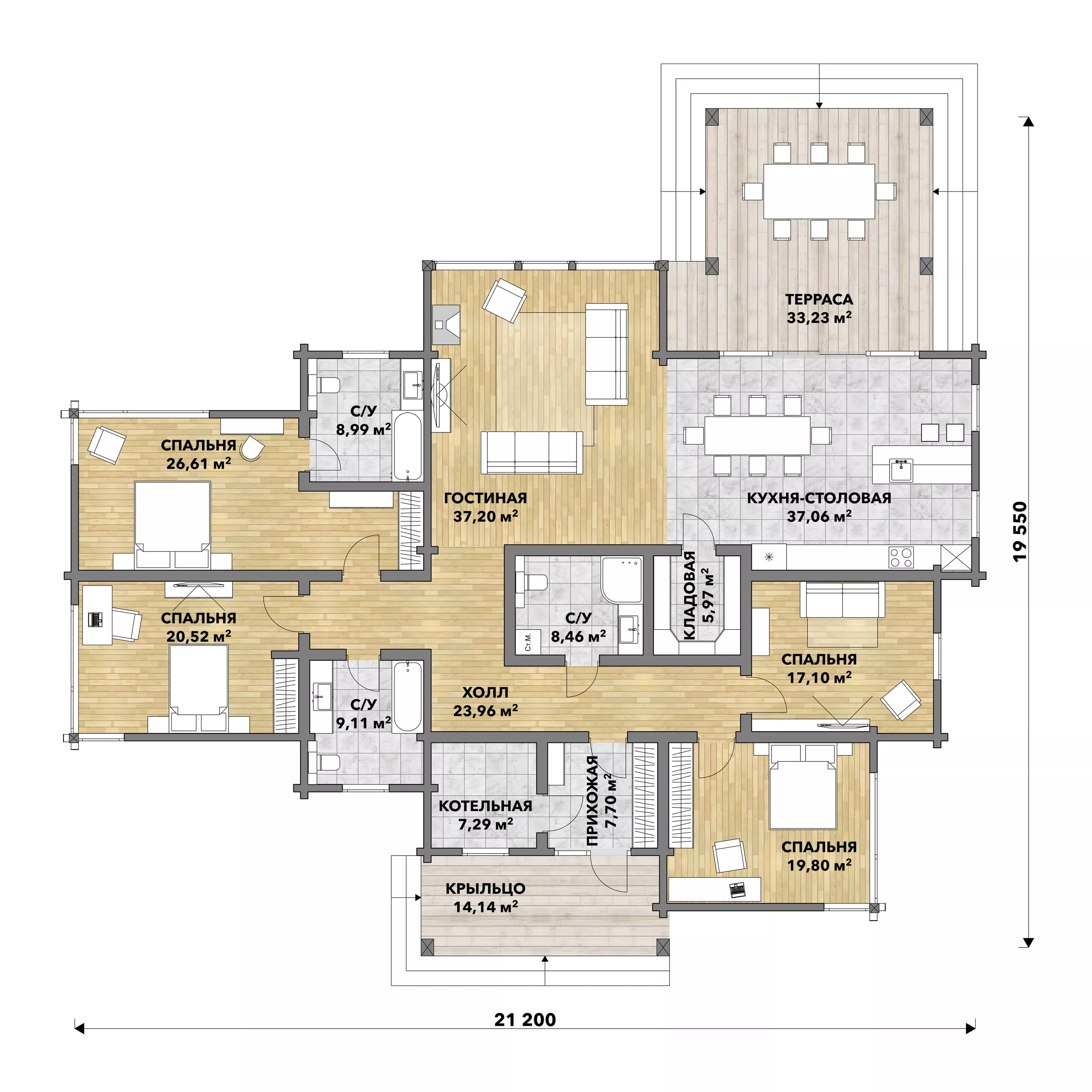 План этажа №1 1-этажного дома D-1277 в Тюмени