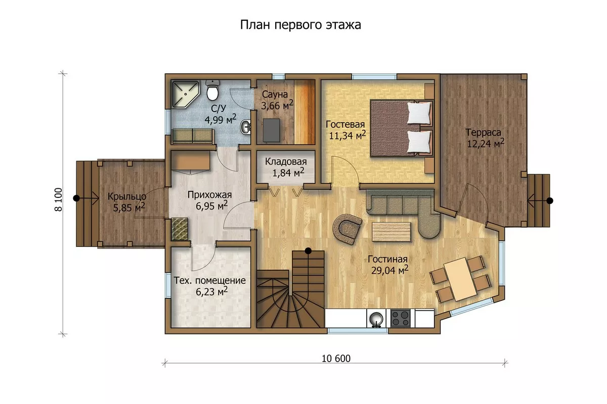 План этажа №1 2-этажного дома MK-140-58 в Тюмени