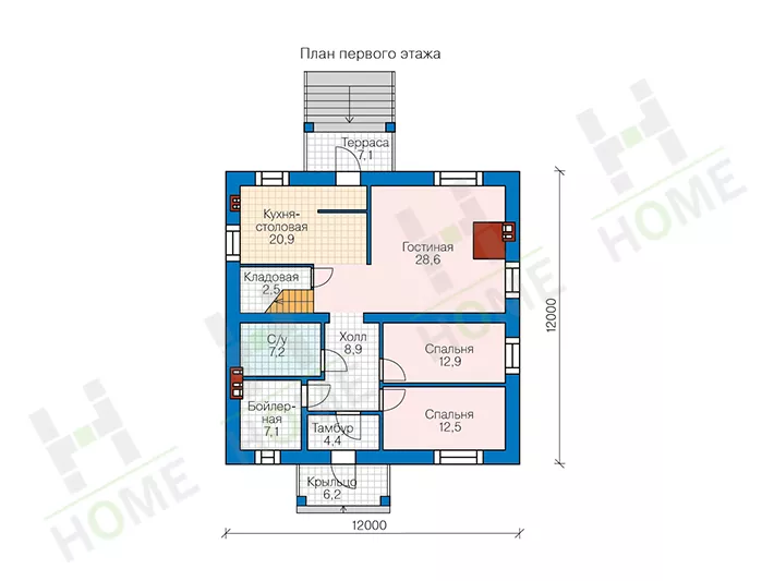 План этажа №1 2-этажного дома 58-51L в Тюмени