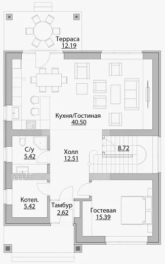 План этажа №1 2-этажного дома C-177 в Тюмени