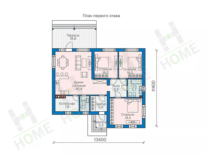 План этажа №1 1-этажного дома 58-70 в Тюмени