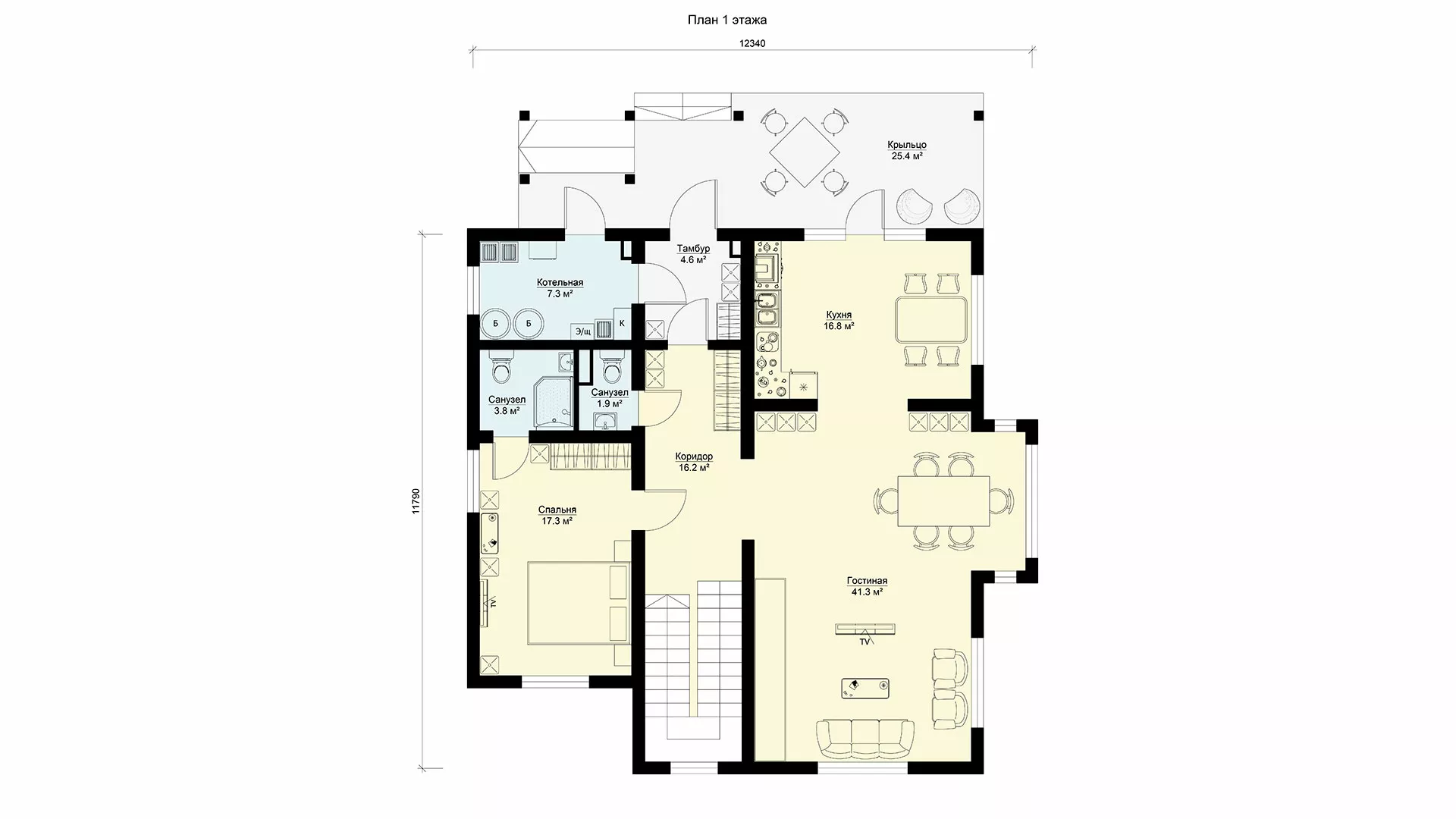 План этажа №1 2-этажного дома K-2217 в Тюмени