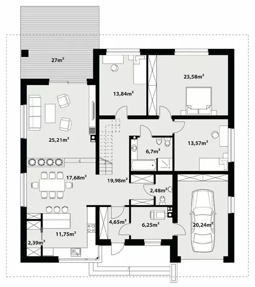 План этажа №1 1-этажного дома K-1148-3 в Тюмени