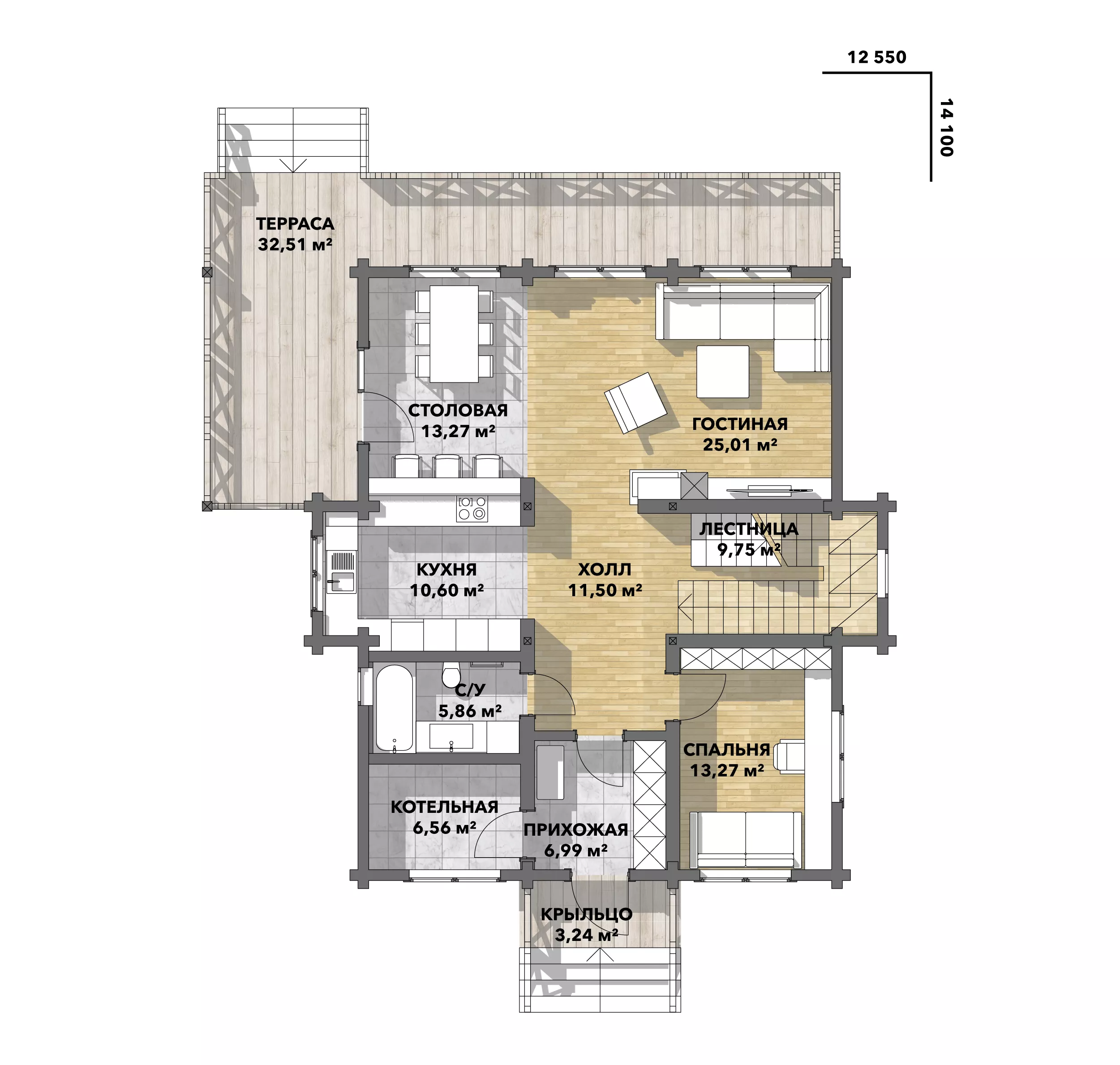 План этажа №1 2-этажного дома D-2268-2 в Тюмени