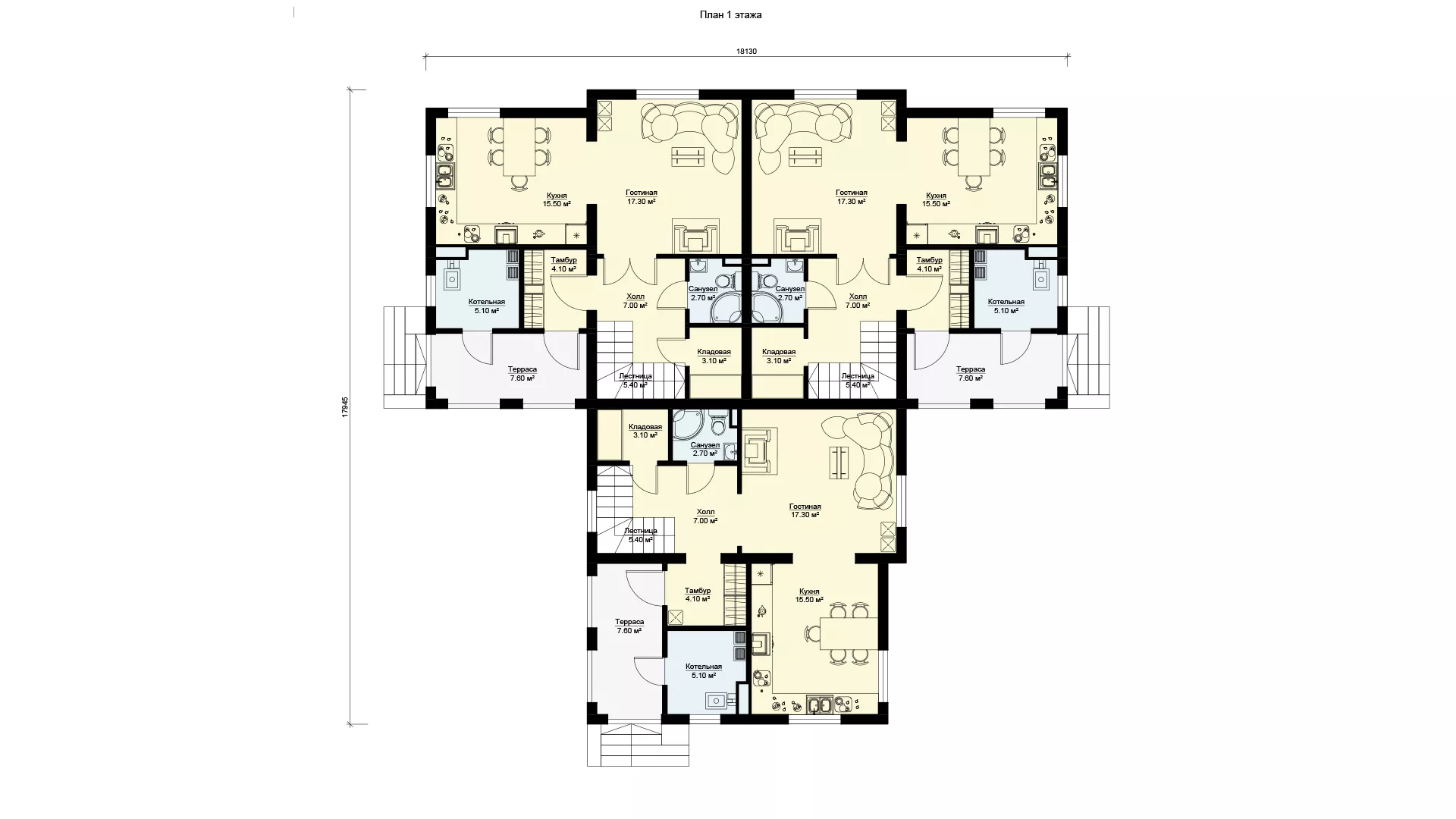 План этажа №1 2-этажного дома K-2362 в Тюмени