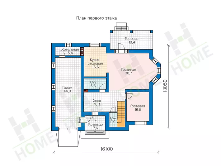 План этажа №1 2-этажного дома 58-78L в Тюмени