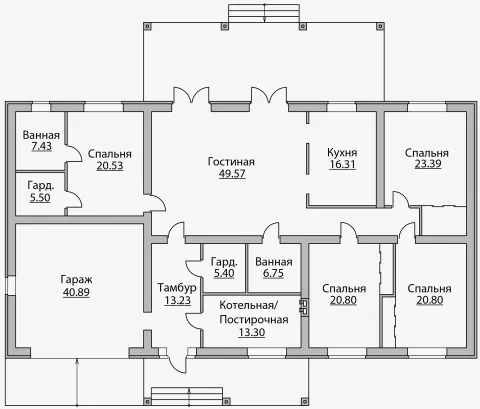 План этажа №1 1-этажного дома B-252 в Тюмени