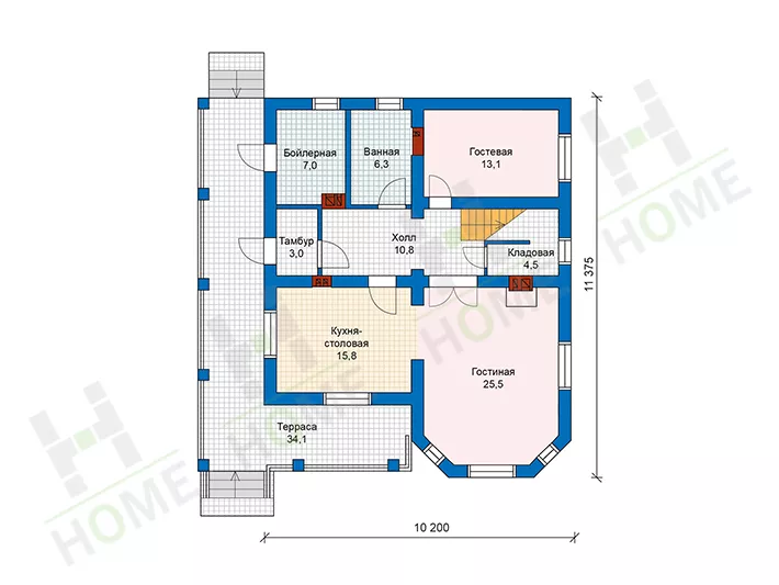 План этажа №1 2-этажного дома 59-92 в Тюмени