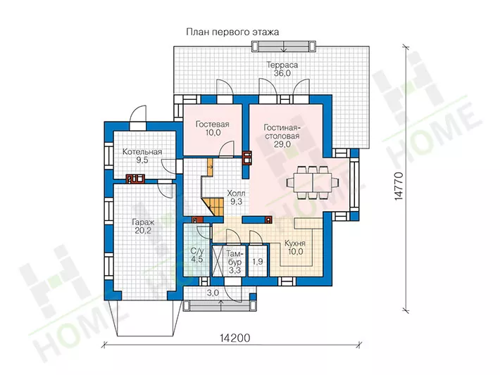 План этажа №1 2-этажного дома 45-31 в Тюмени