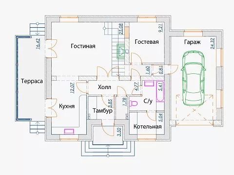 План этажа №1 2-этажного дома A-164 в Тюмени