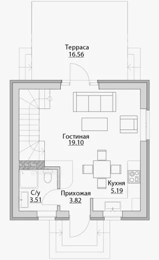 План этажа №1 2-этажного дома C-60 в Тюмени