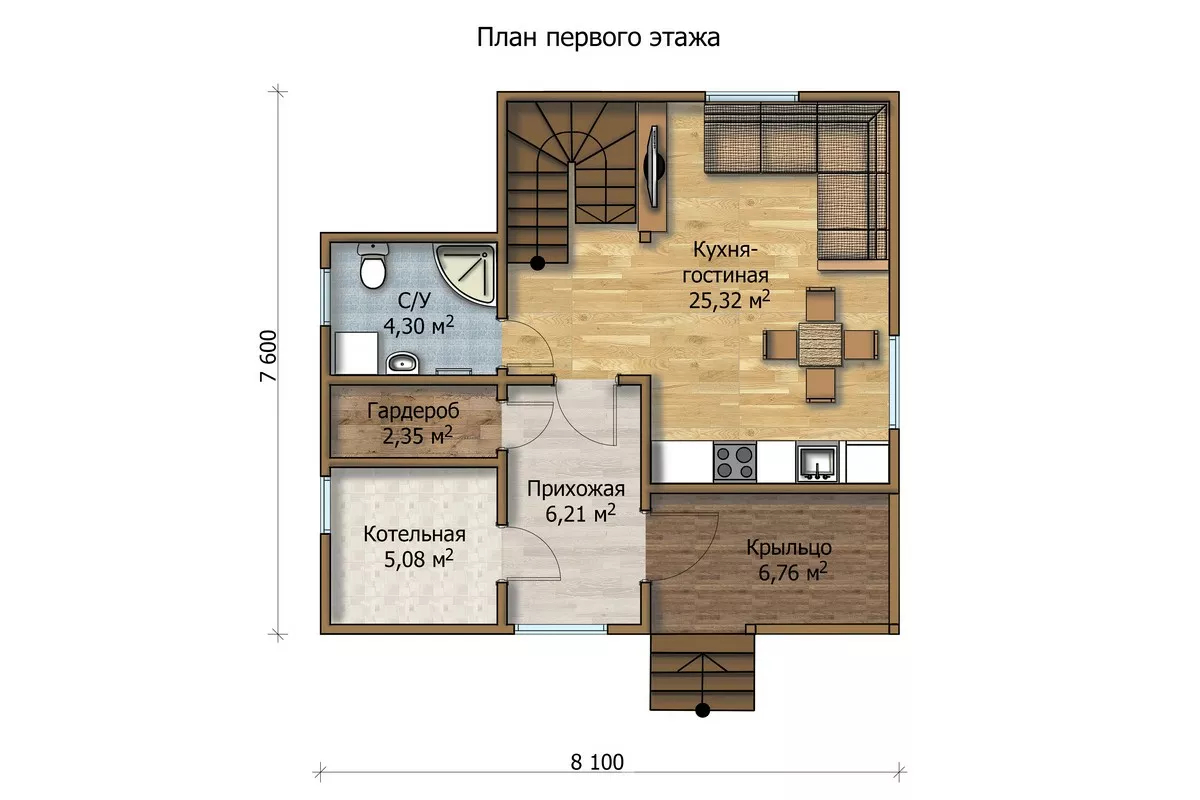 План этажа №1 2-этажного дома MK-95-03 в Тюмени