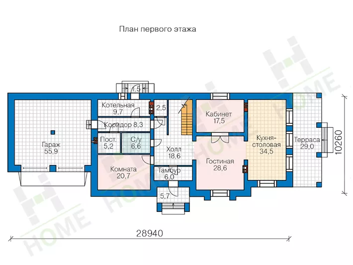 План этажа №1 2-этажного дома 45-64FGL в Тюмени