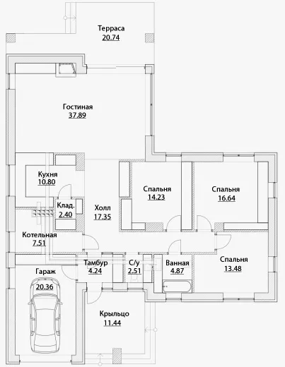 План этажа №1 1-этажного дома A-151 в Тюмени