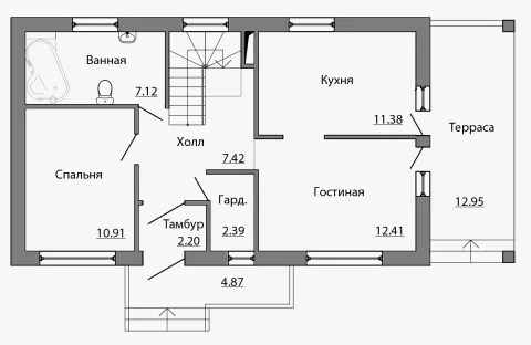 План этажа №1 2-этажного дома A-124 в Тюмени