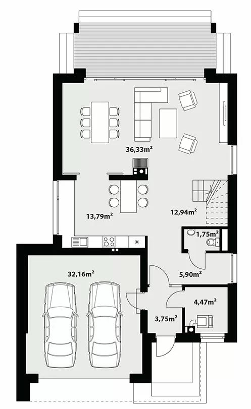 План этажа №1 2-этажного дома K-2146-2 в Тюмени