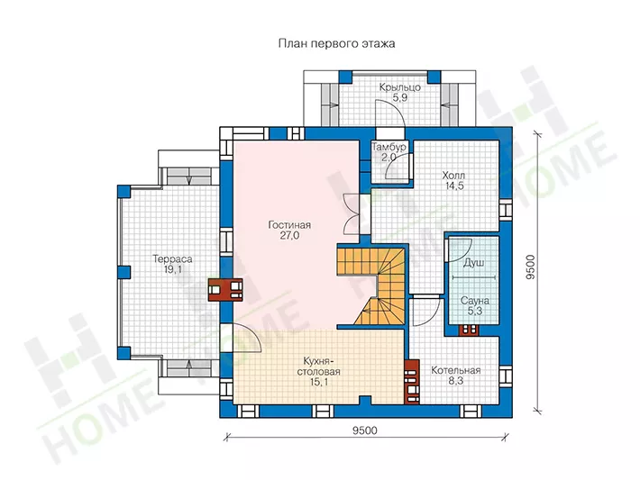 План этажа №1 2-этажного дома 59-79A в Тюмени