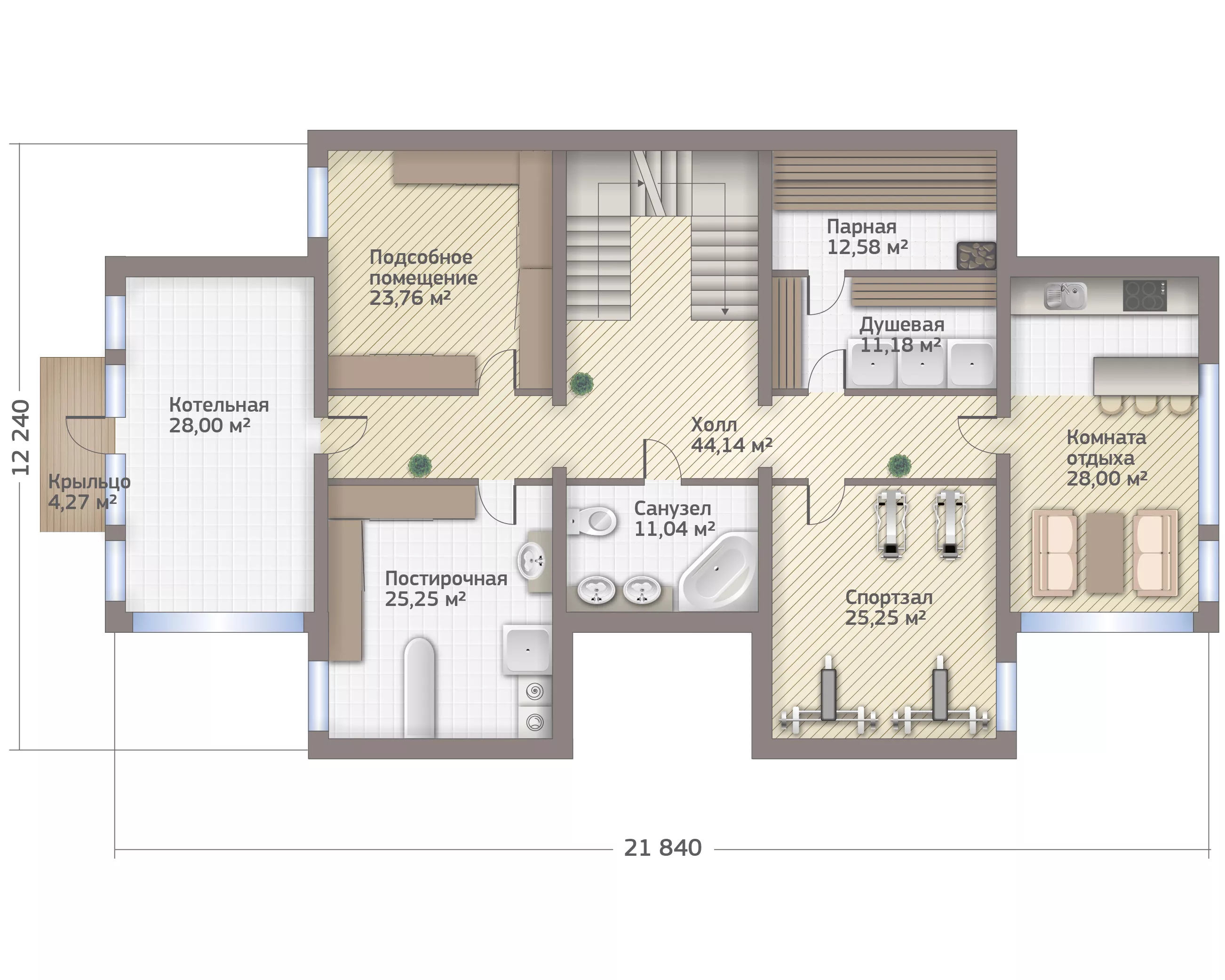 План этажа №1 2-этажного дома D-2239 в Тюмени