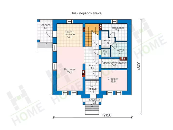 План этажа №1 2-этажного дома 45-00 в Тюмени