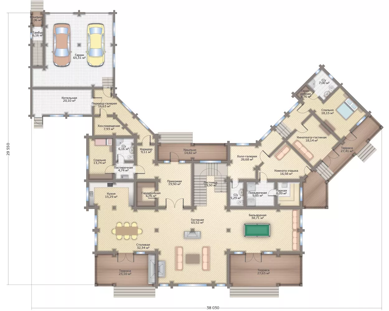 План этажа №1 2-этажного дома D-2782 в Тюмени