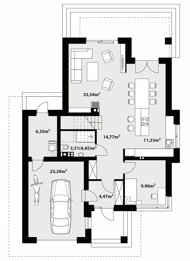 План этажа №1 2-этажного дома K-2157-3 в Тюмени
