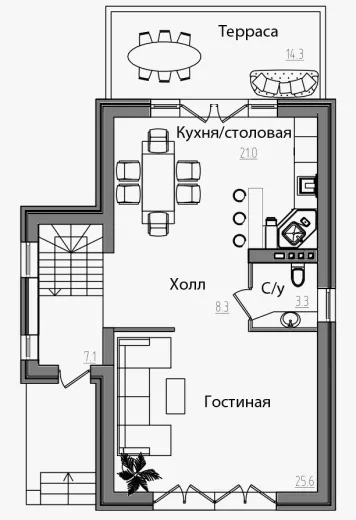 План этажа №1 2-этажного дома A-122 в Тюмени