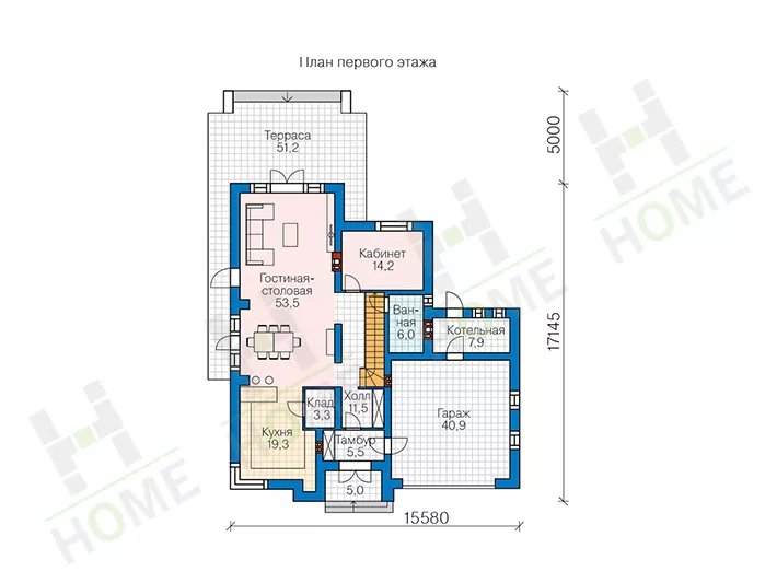 План этажа №1 2-этажного дома 45-15 в Тюмени