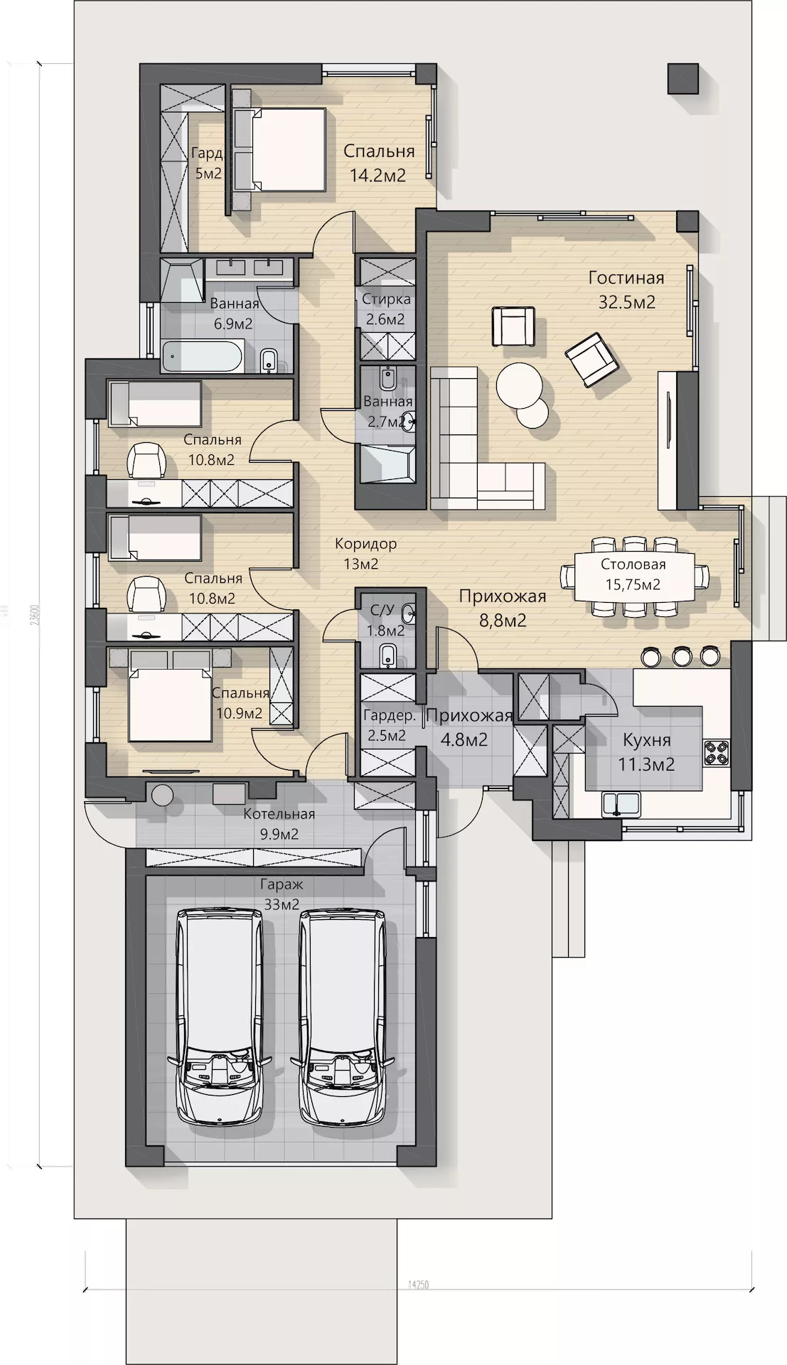 План этажа №1 1-этажного дома K-1265 в Тюмени