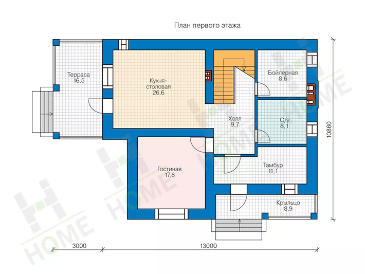 План этажа №1 2-этажного дома 58-28L в Тюмени