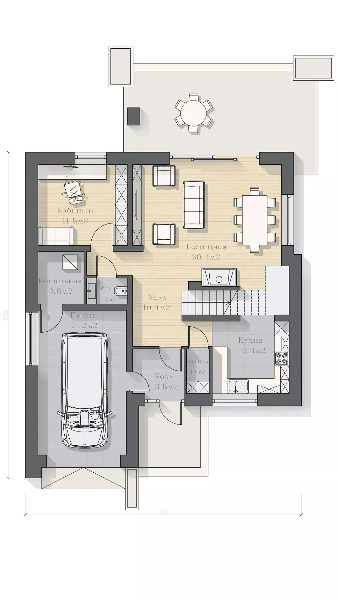 План этажа №1 2-этажного дома K-2214 в Тюмени