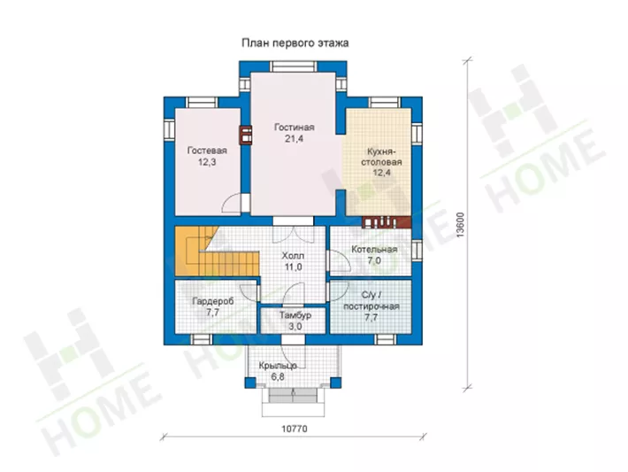 План этажа №1 2-этажного дома 57-12B в Тюмени