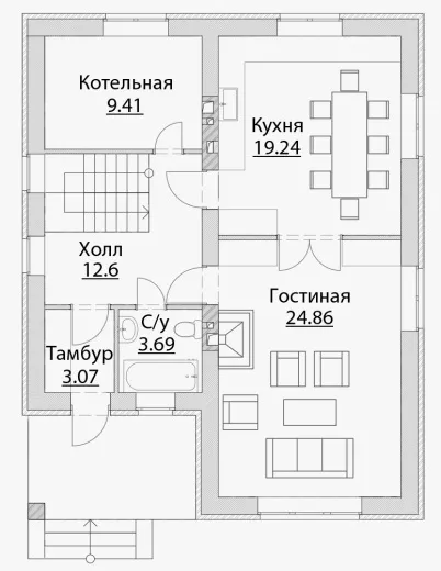 План этажа №1 2-этажного дома C-141 в Тюмени