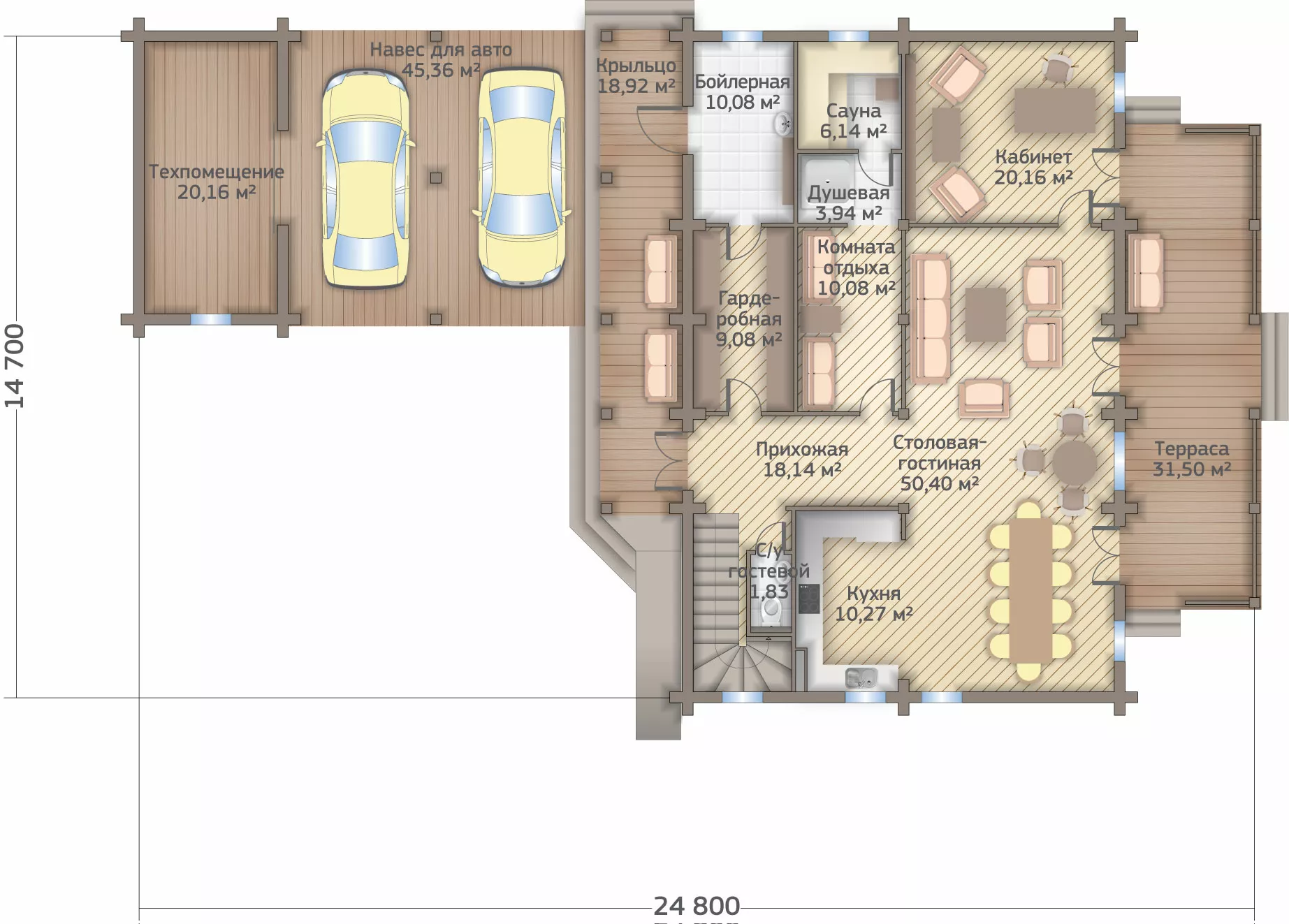 План этажа №1 2-этажного дома D-2430 в Тюмени