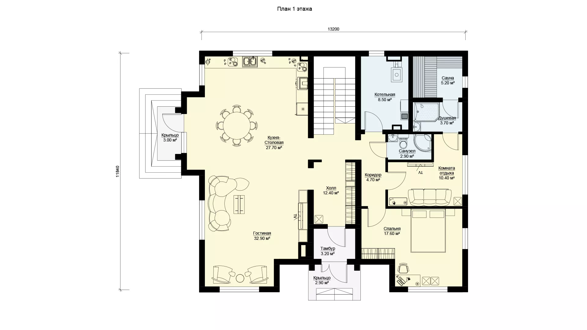 План этажа №1 2-этажного дома K-2264-2 в Тюмени