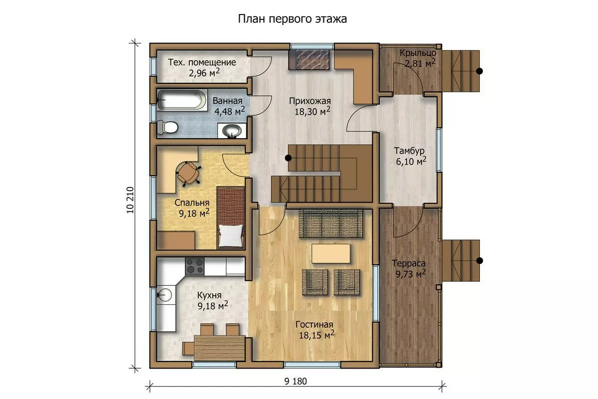 План этажа №1 1-этажного дома KR-1139 в Тюмени