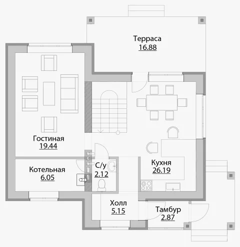 План этажа №1 2-этажного дома C-116 в Тюмени